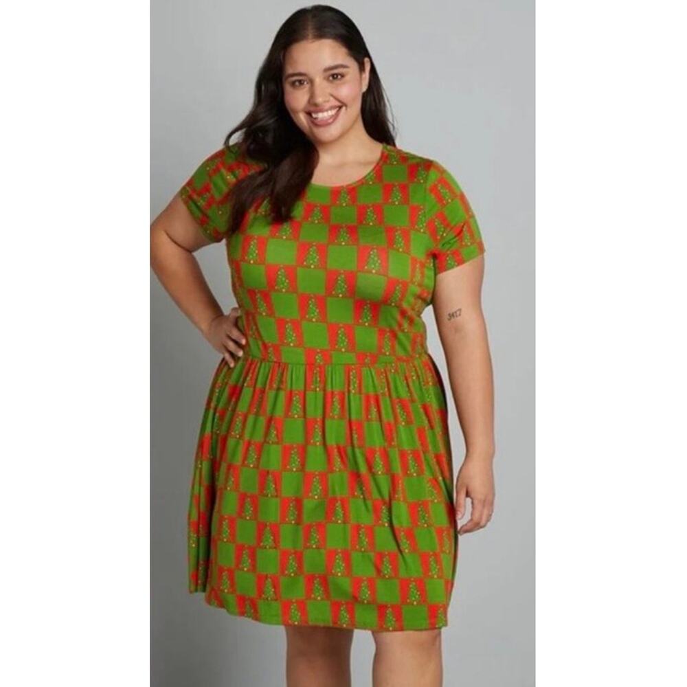 Modcloth Checked Christmas Tree Dress 2X NWT